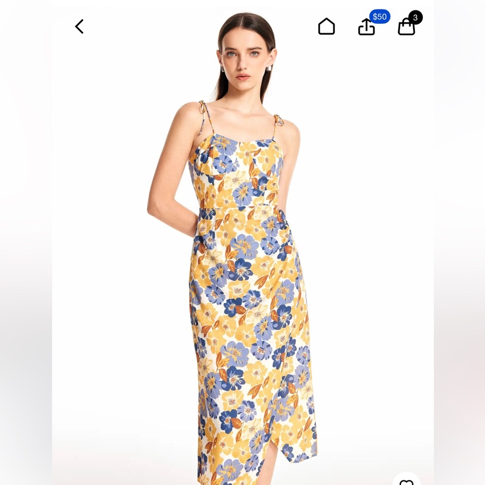 Cider‎ Yellow and Blue Floral Midi Dress
